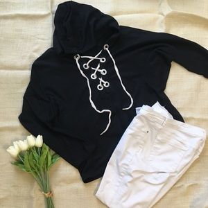 Black Lace-up Sweatshirt